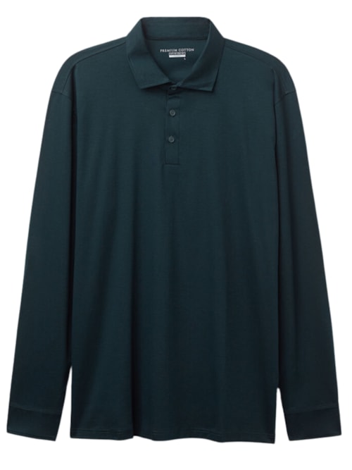 Camiseta Polo De Manga Comprida Em Algodão Mercerizado - Verde