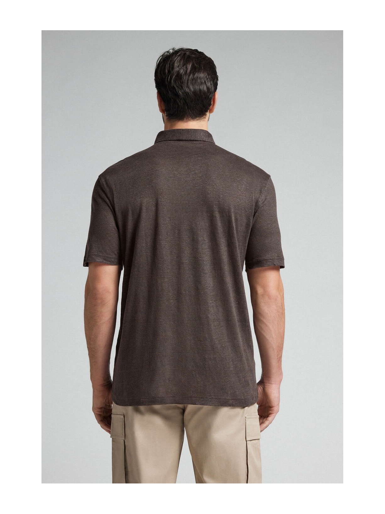 Camiseta Polo De Manga Curta Em Linho Marrom Intimissimi