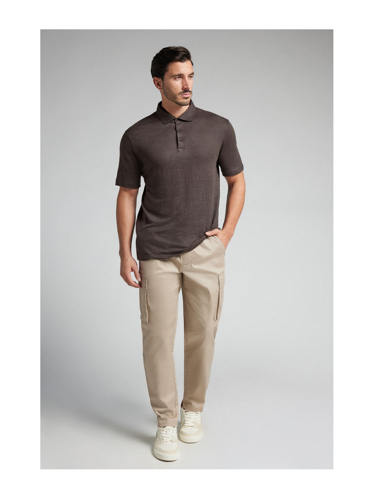 Camiseta Polo De Manga Curta Em Linho Marrom Intimissimi