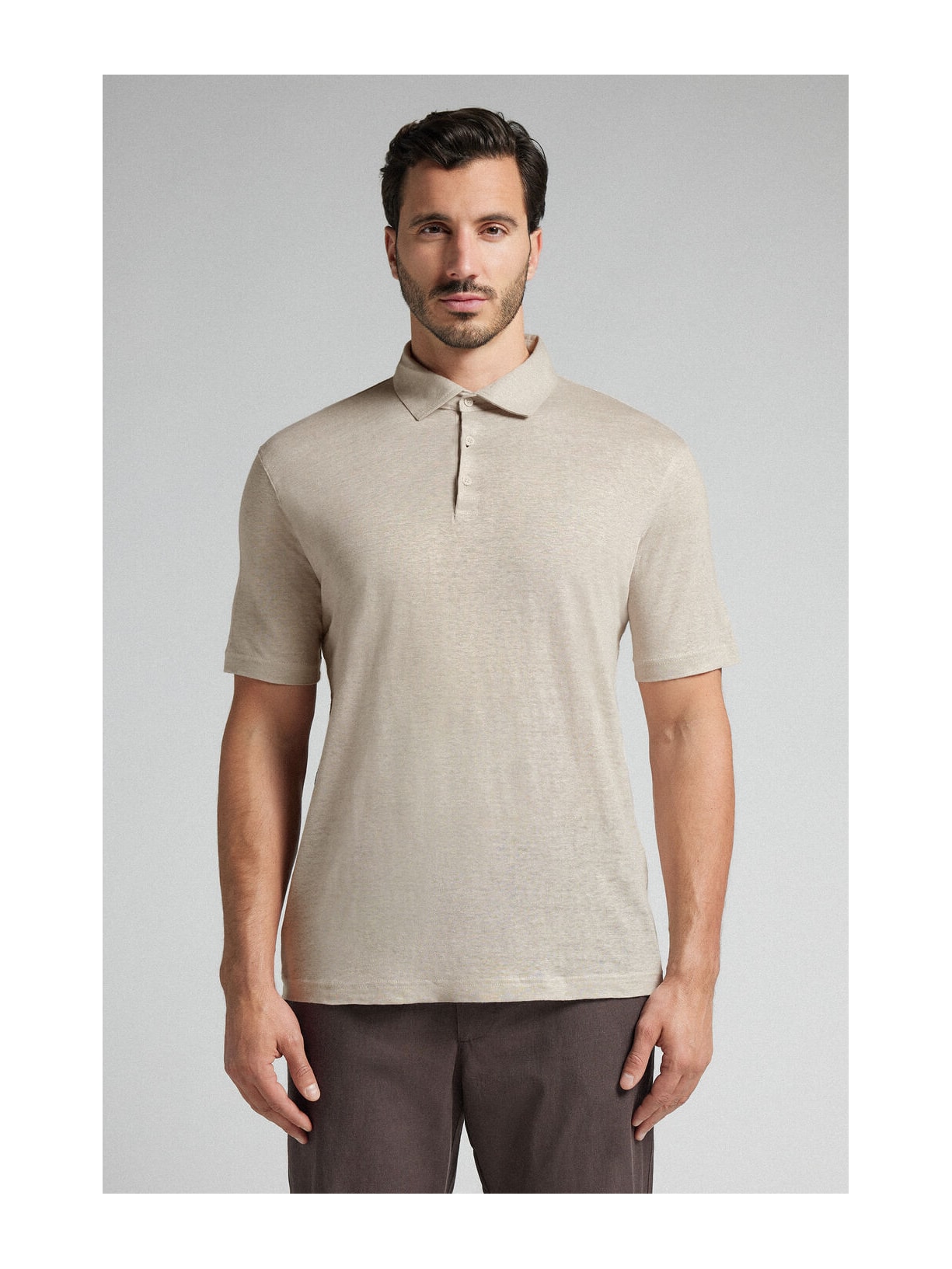 Camiseta Polo De Manga Curta Em Linho Preto Intimissimi