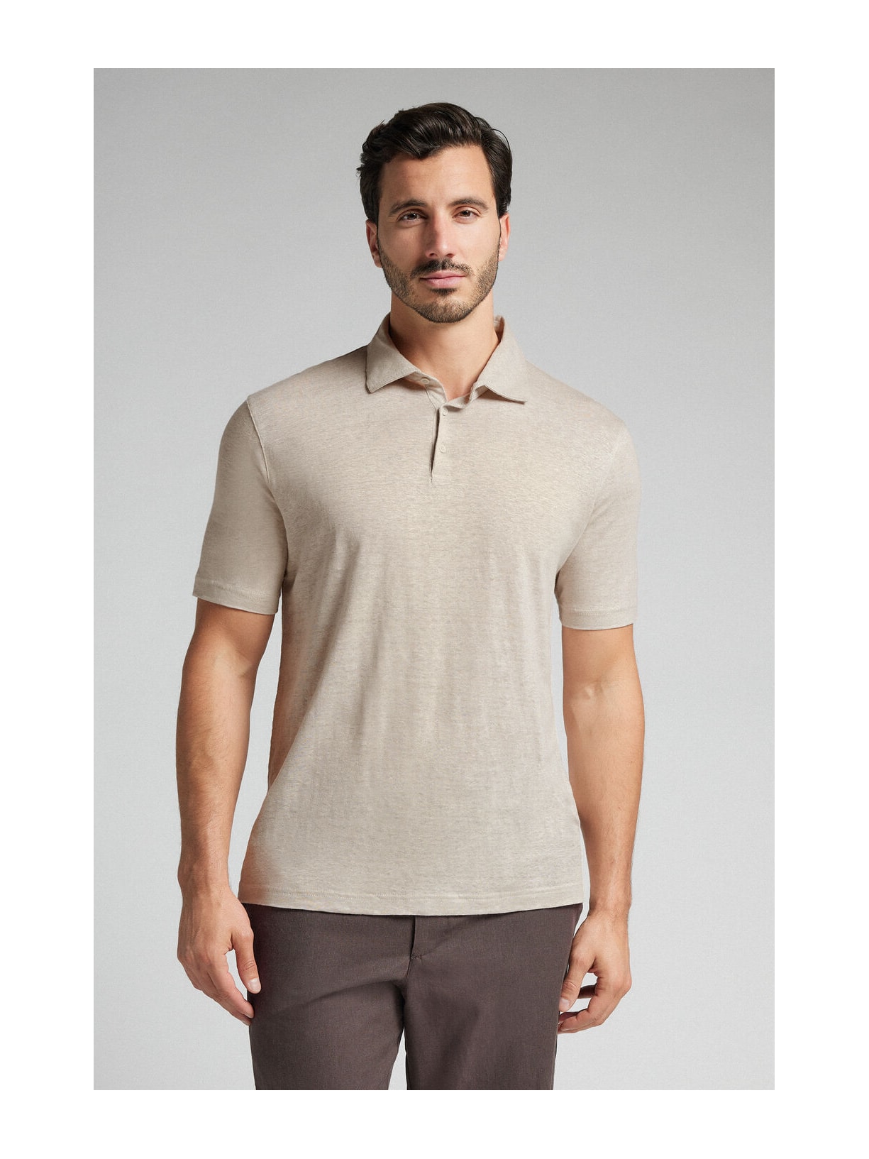 Camiseta Polo De Manga Curta Em Linho Preto Intimissimi
