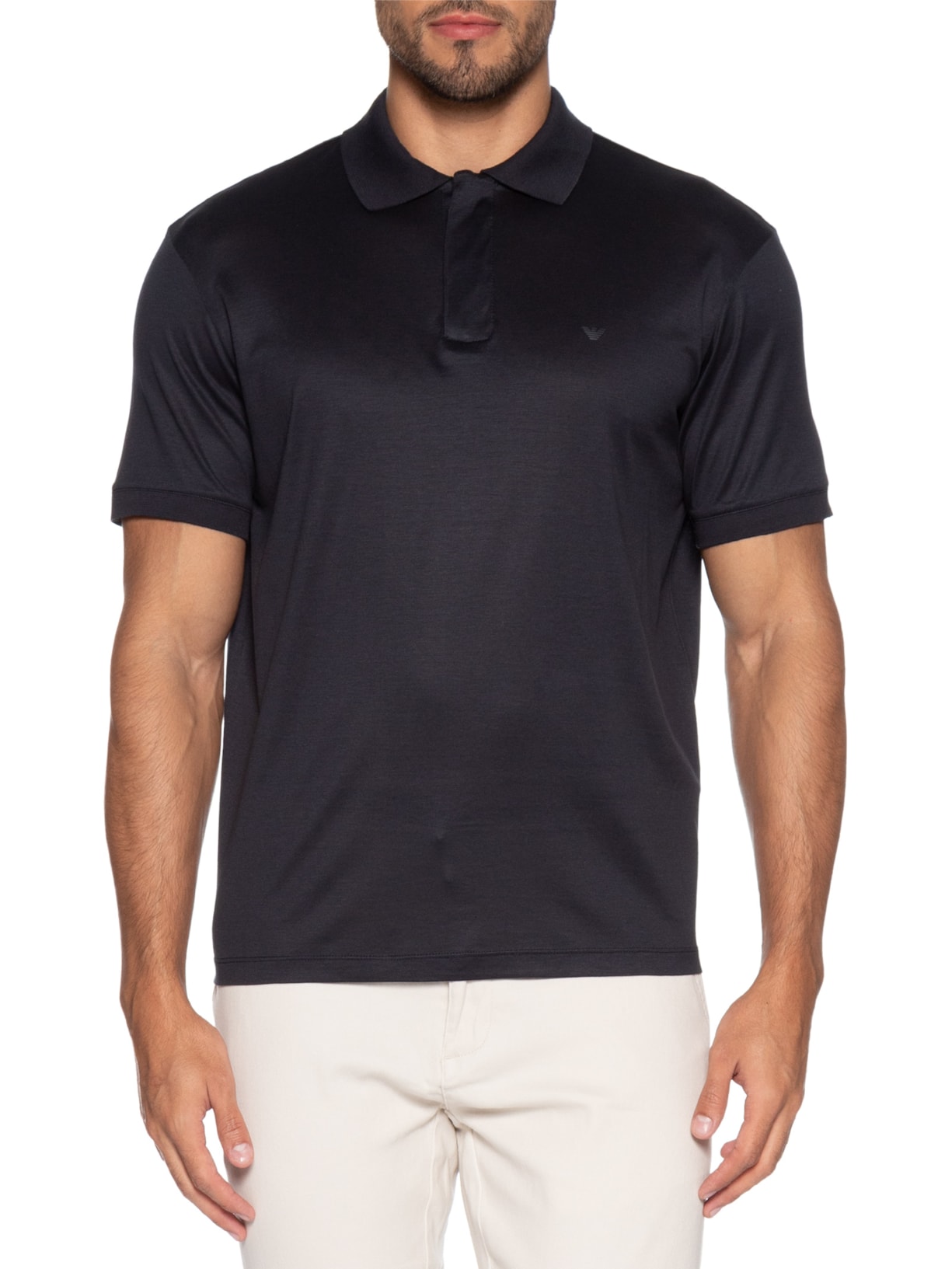 Camiseta Polo Masculina Travel Essential Lyocell-Blend Azul Emporio Armani