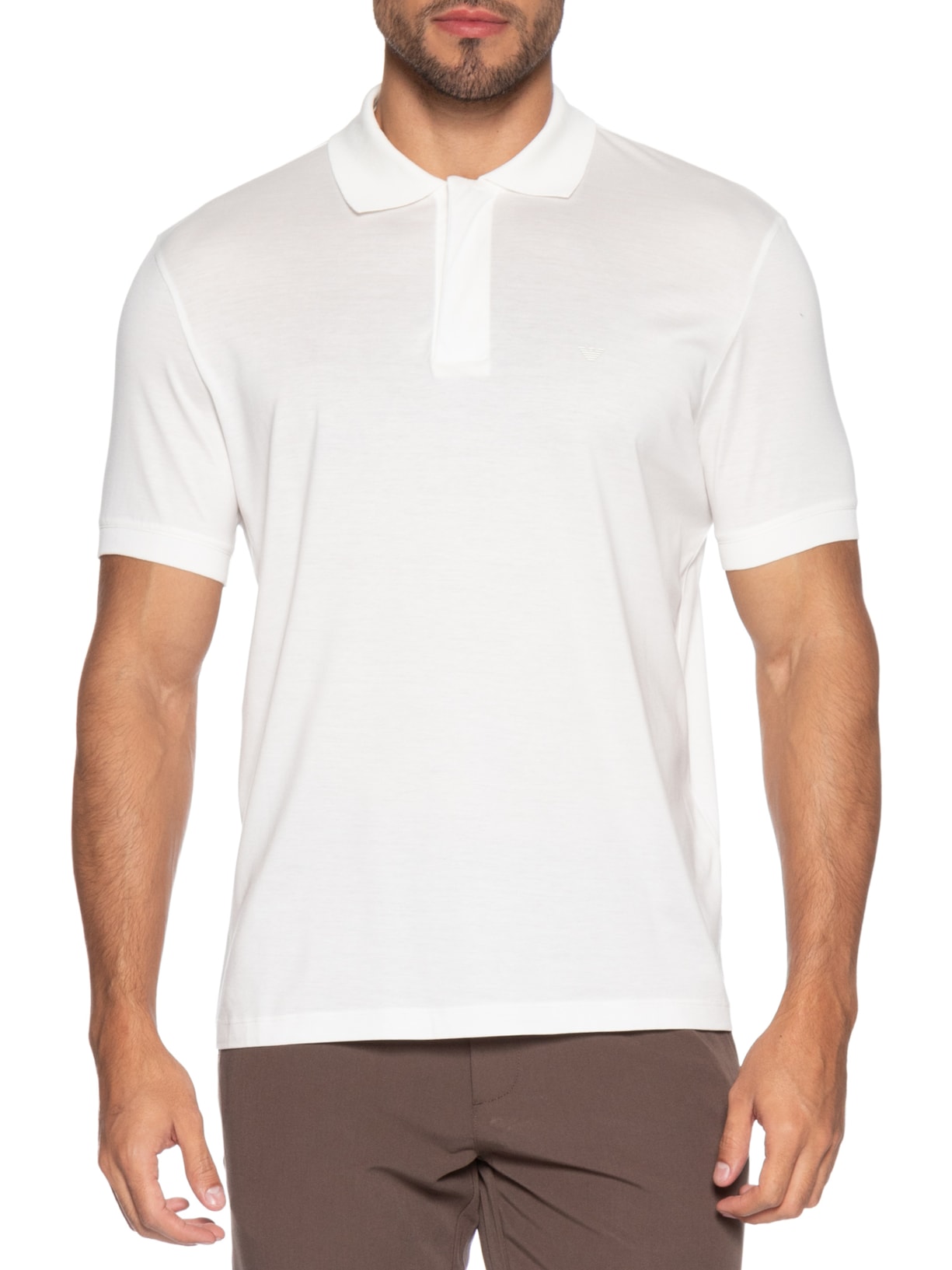 Camiseta Polo Masculina Travel Essential Lyocell-Blend Branco Emporio Armani