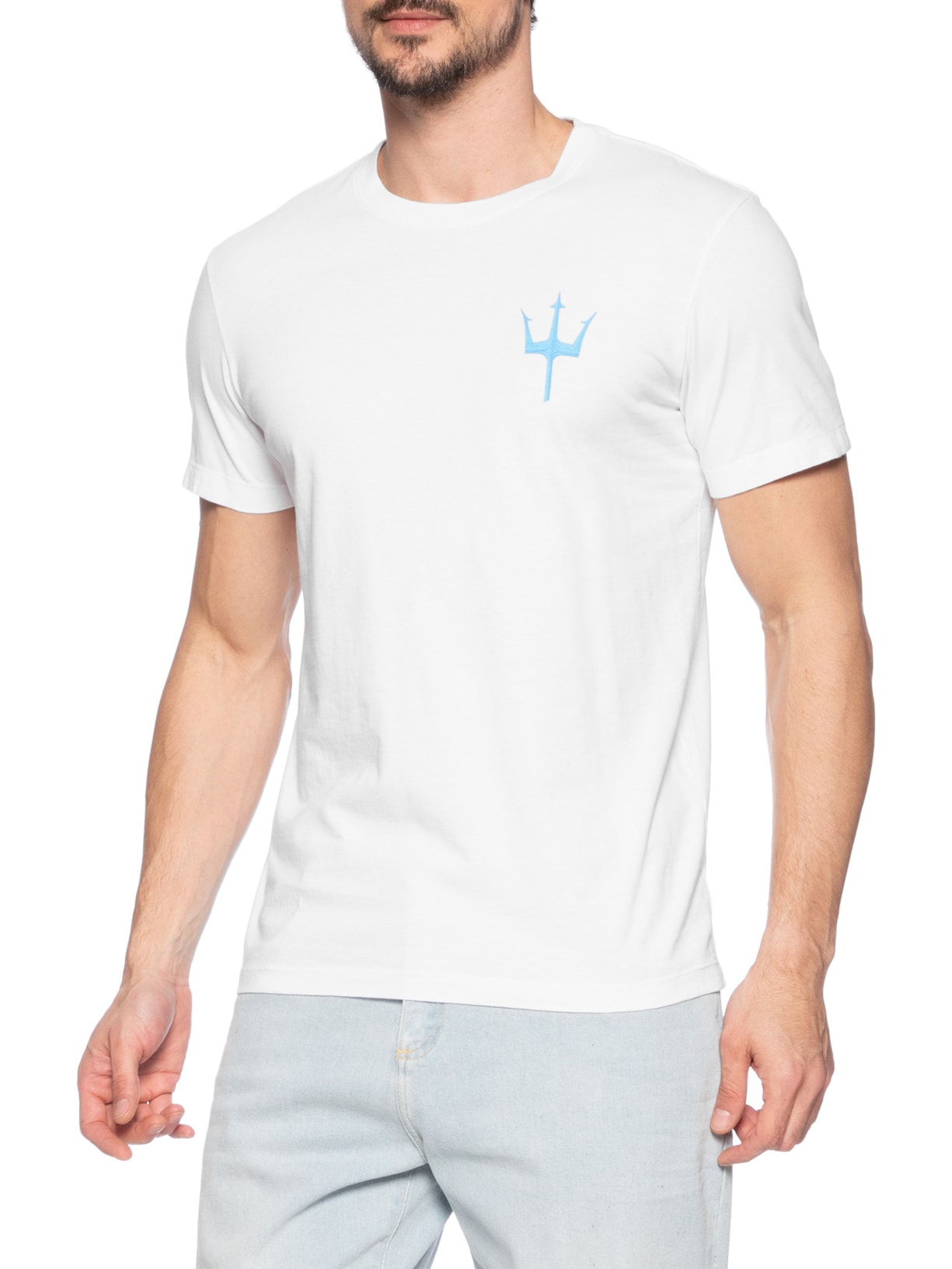 Camiseta Slim Vintage Tridente Madeira Branco Osklen