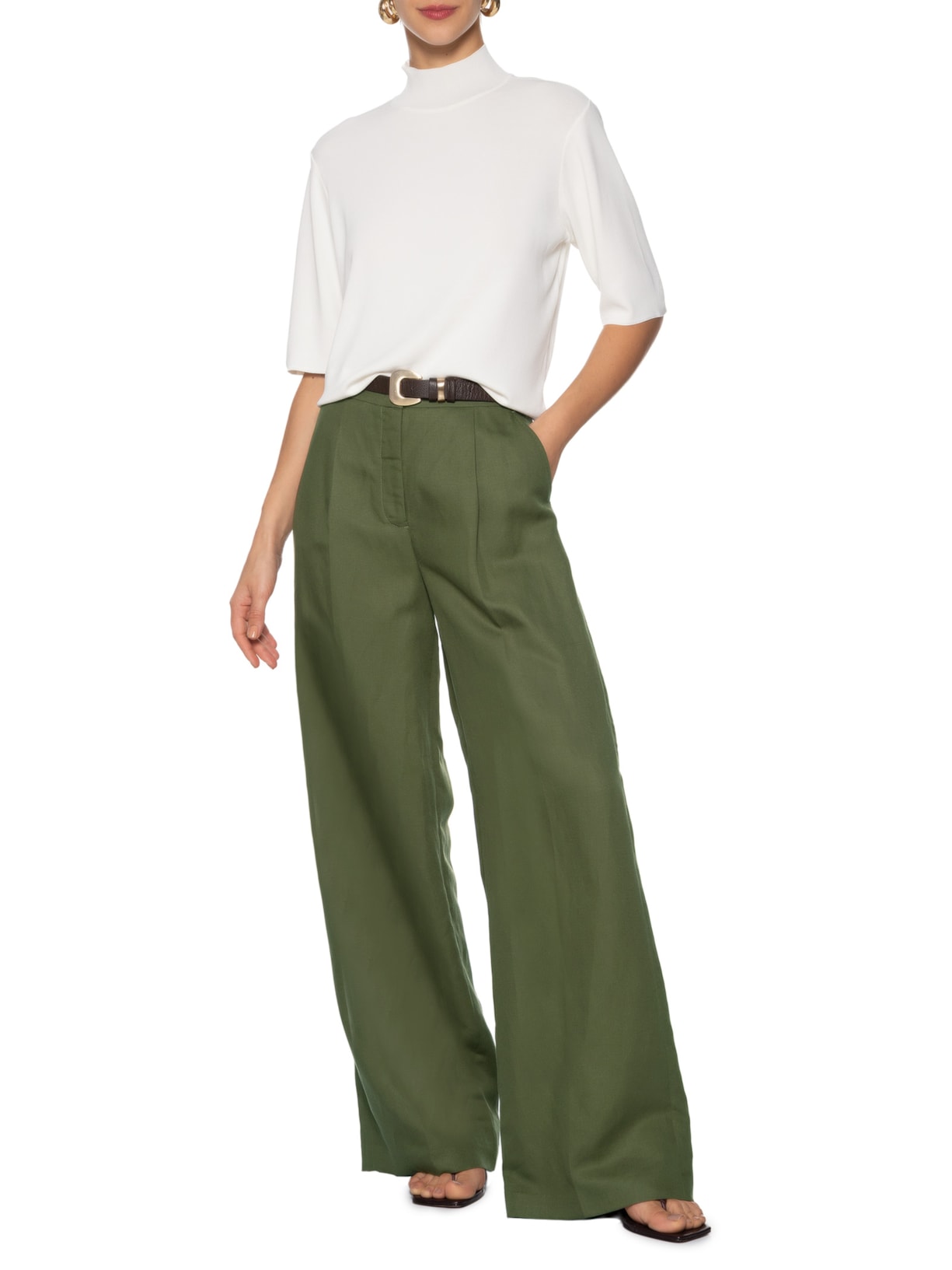 Camiseta Tricot Básica Gola Alta Color Off White Animale