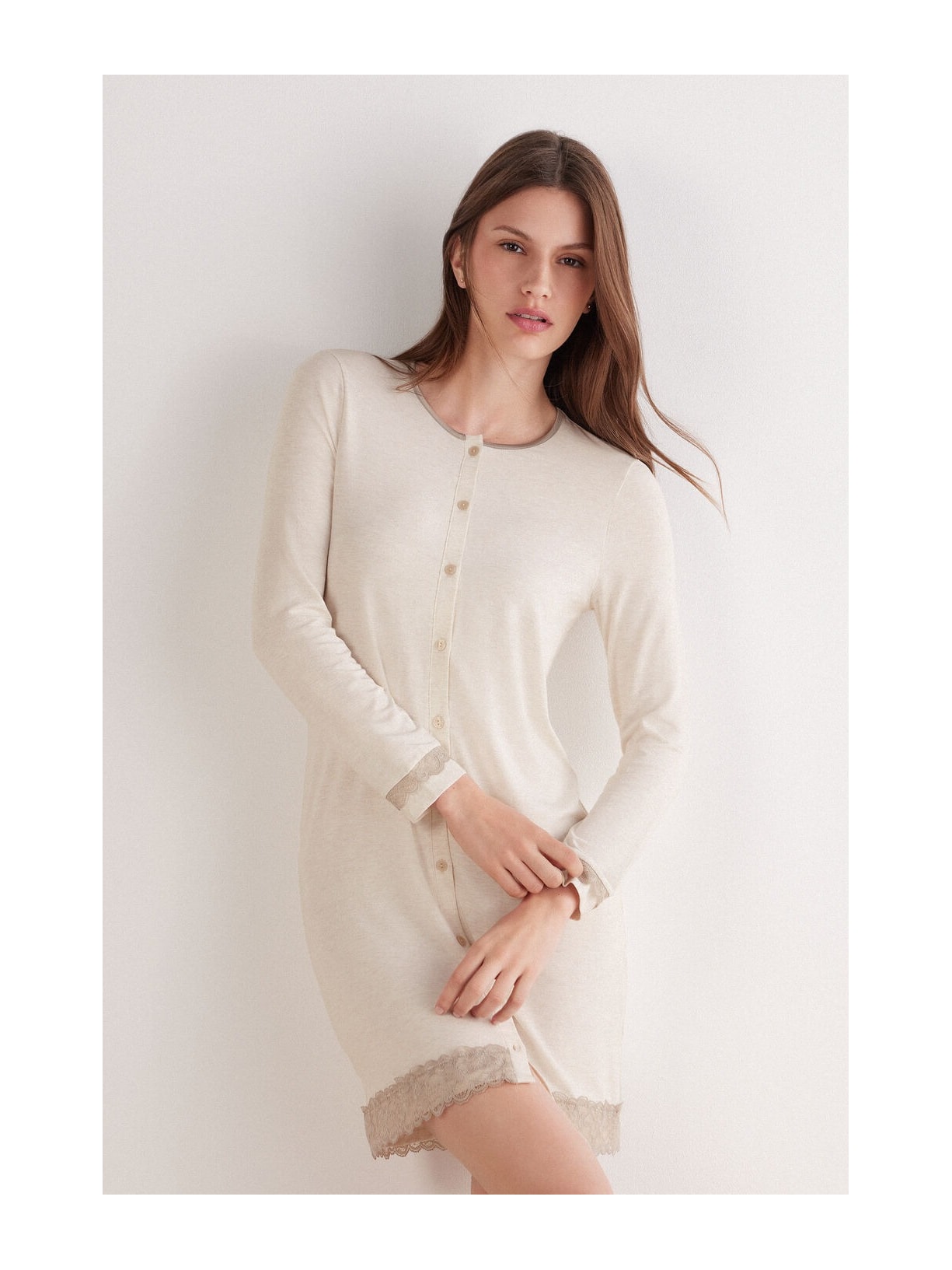 Camisola Aberta Com Detalhes Em Renda Off-White Intimissimi