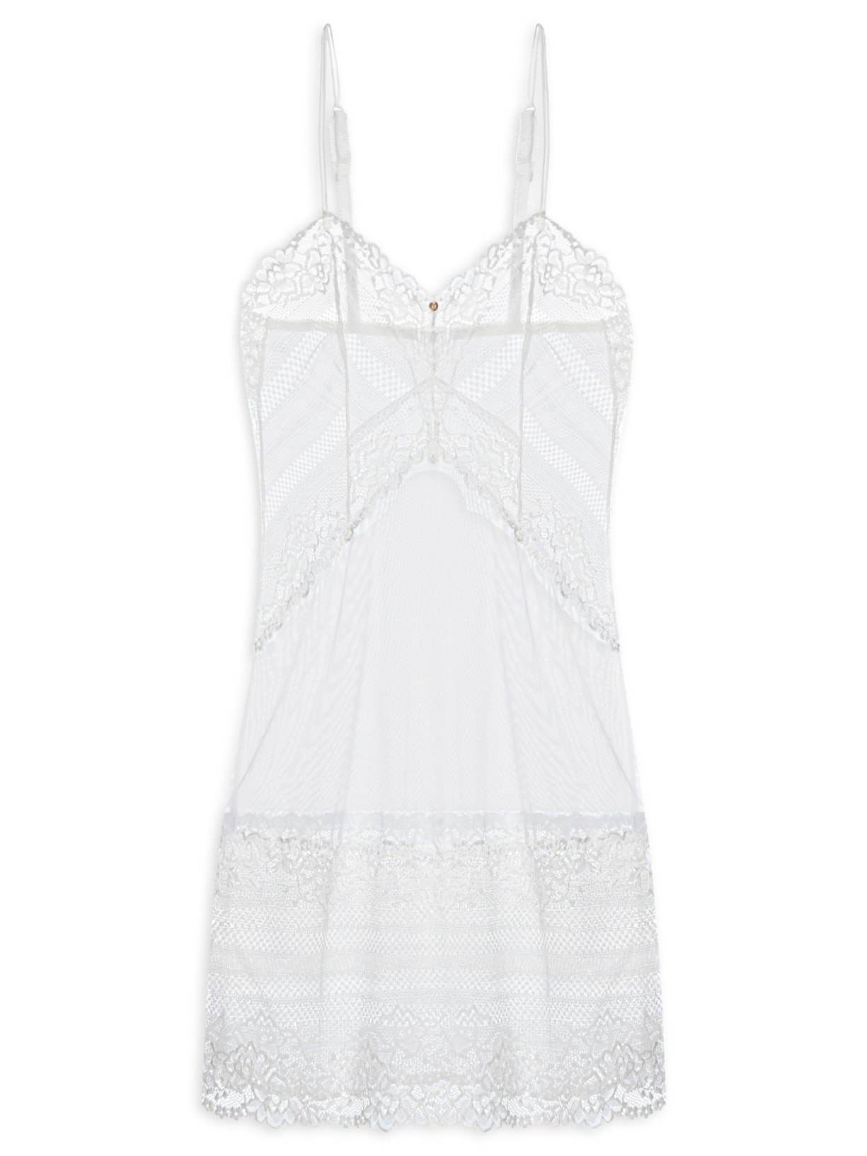 Camisola Alças Finas Duplas Em Renda E Tule Branco Hope