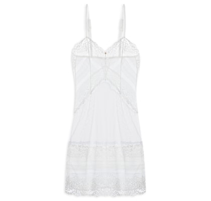 Camisola Alças Finas Duplas Em Renda E Tule - Branco