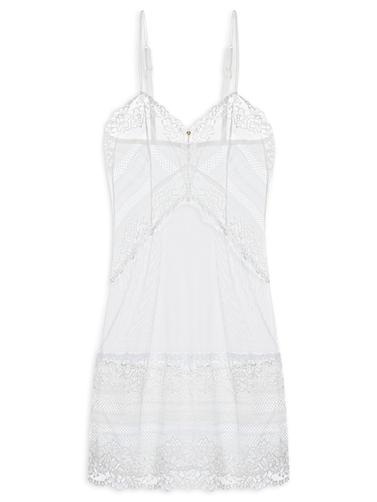 Camisola Alças Finas Duplas Em Renda E Tule - Branco