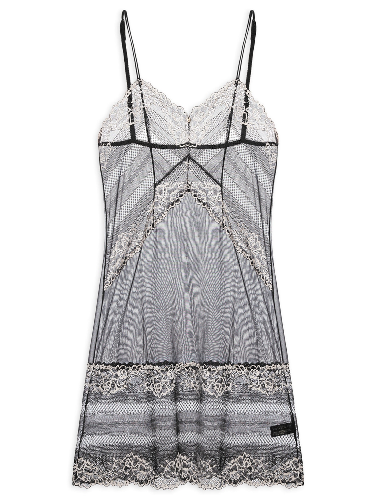 Camisola Alças Finas Duplas Em Renda E Tule - Preto