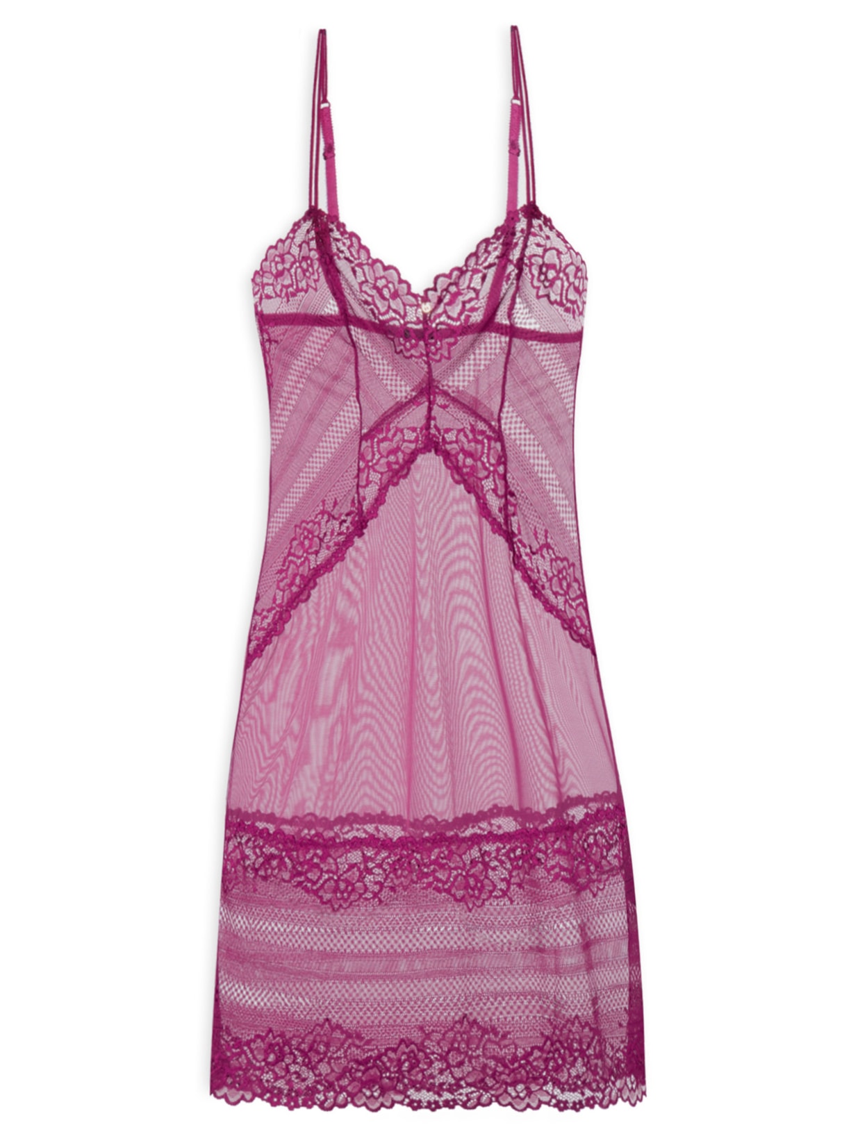 Camisola Alças Finas Duplas Em Renda E Tule - Rosa