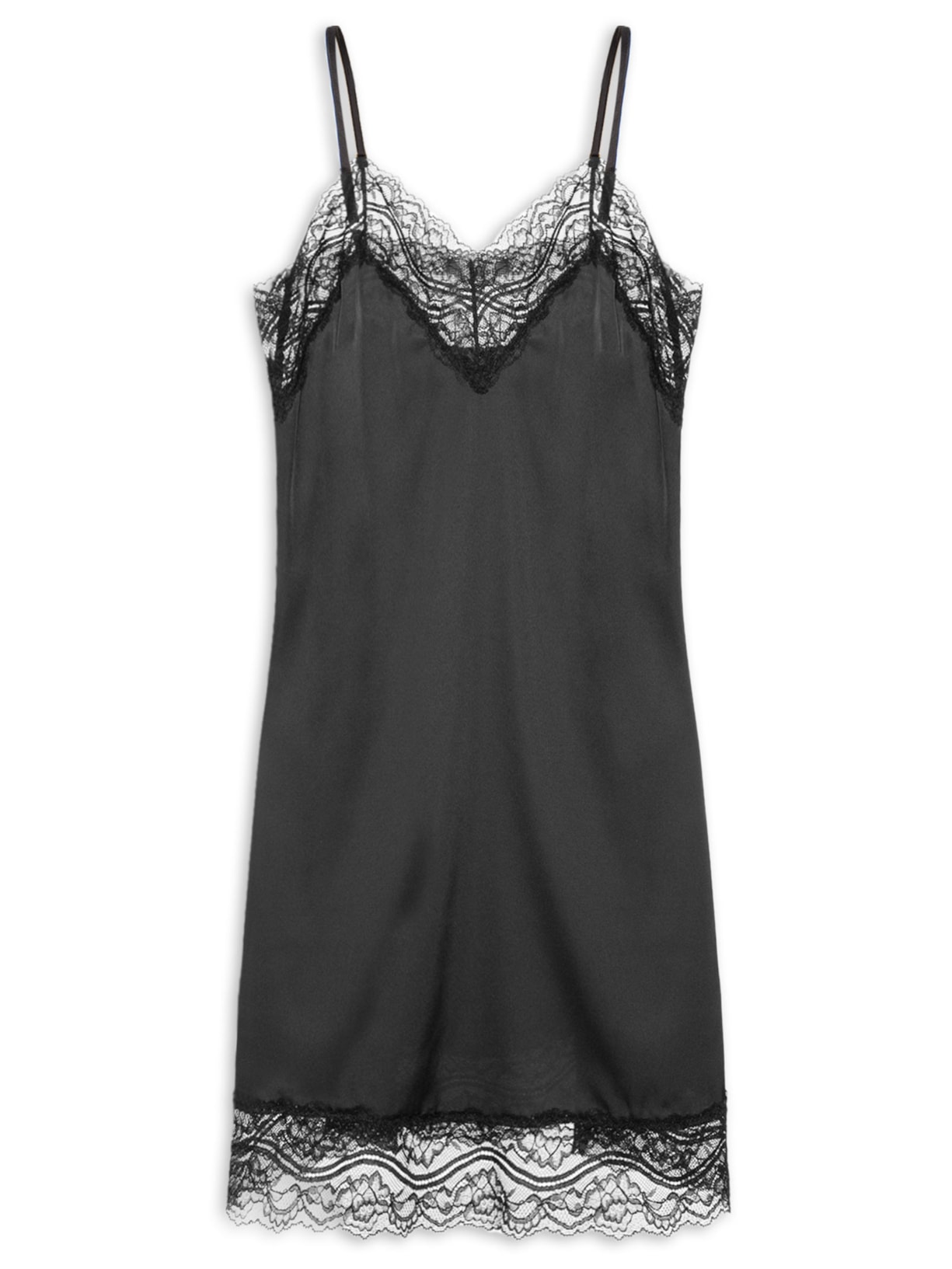 Camisola Alças Finas Em Cetim E Renda Love Stories Flow - Preto