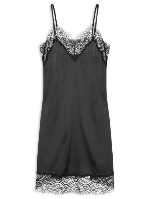 Camisola Alças Finas Em Cetim E Renda Love Stories Flow - Preto