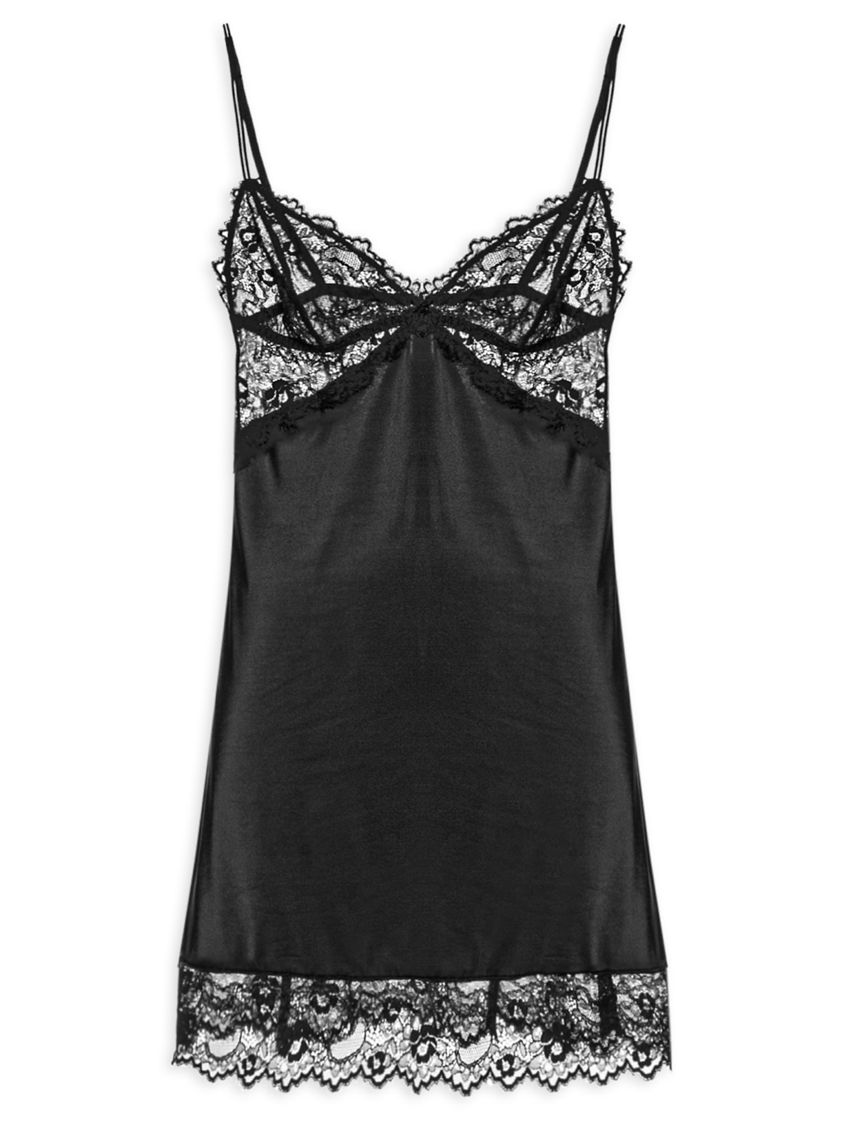 Camisola Alças Finas Em Microfibra E Renda Carmen Preto Hope