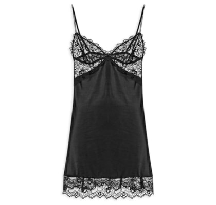 Camisola Alças Finas Em Microfibra E Renda Carmen - Preto