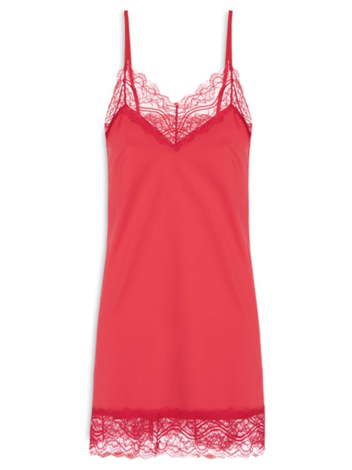 Camisola Alças Finas Em Microfibra E Renda Love Stories - Vermelho