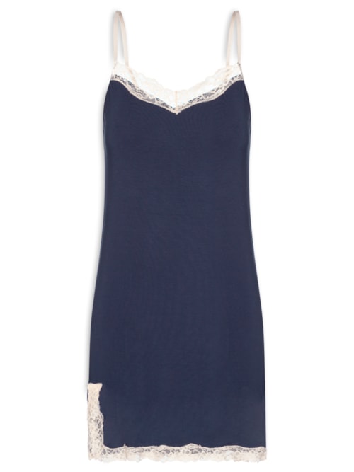 Camisola Alças Finas Em Viscose e Renda Moon - Azul