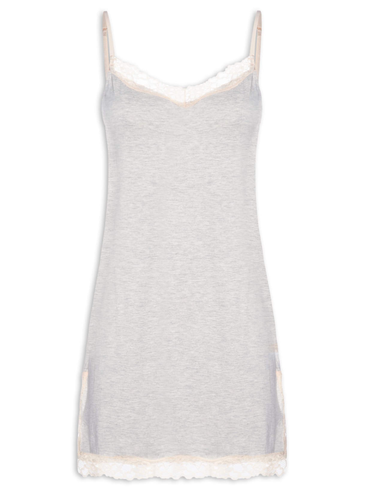 Camisola Alças Finas Em Viscose E Renda Moon - Cinza