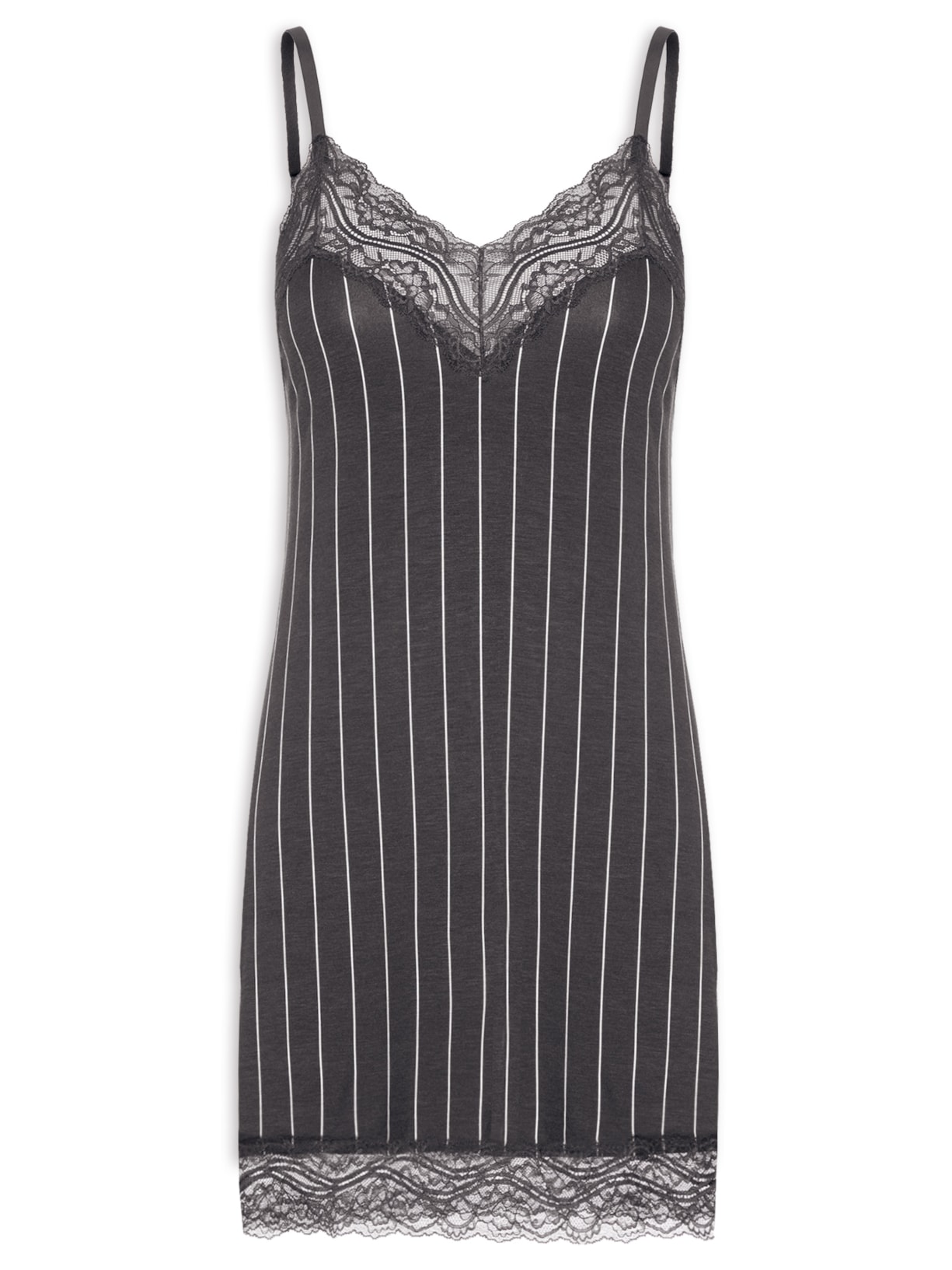 Camisola Alças Finas Em Viscose Estampada E Renda Loves Stories Cinza Hope