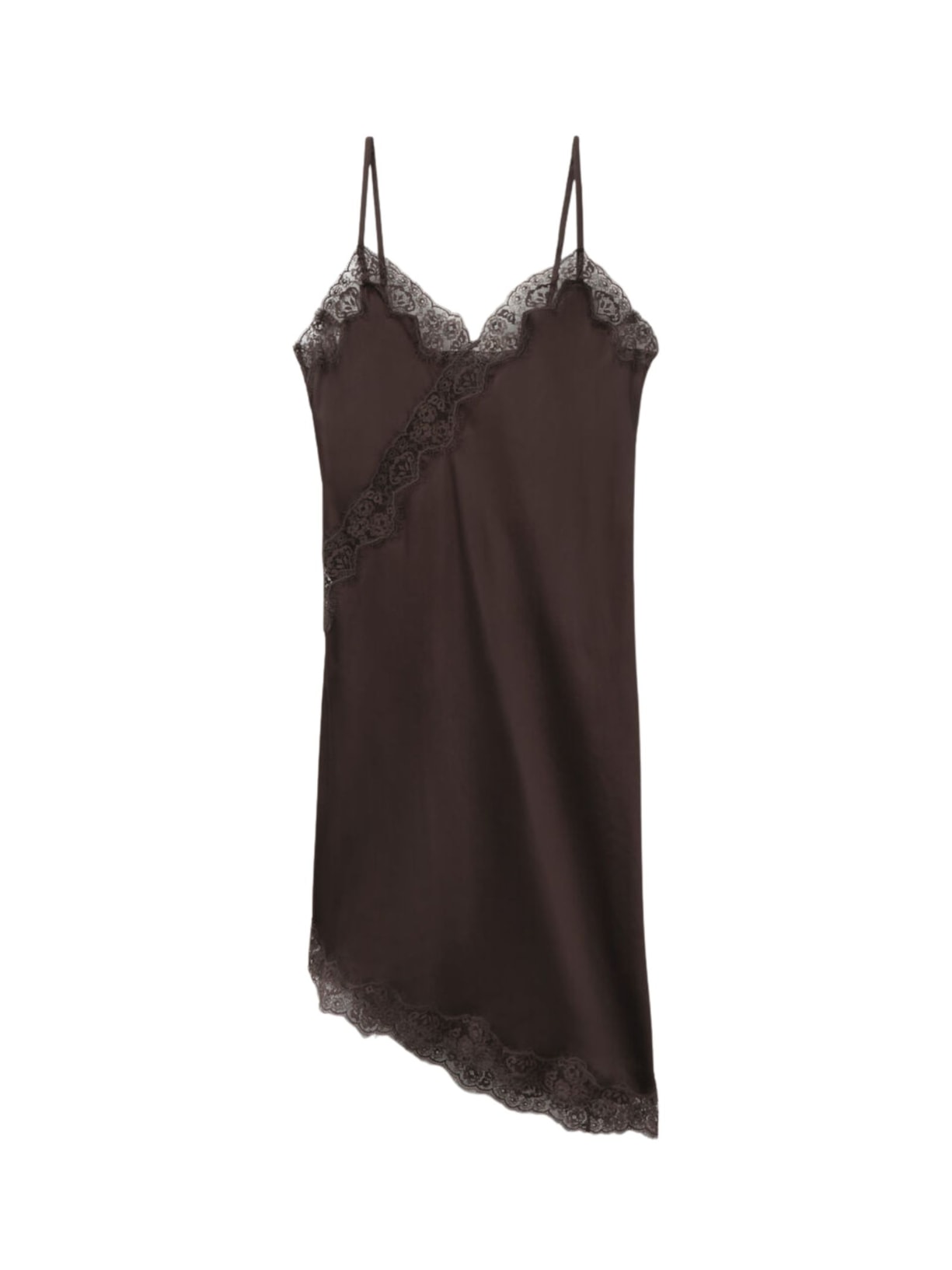 Camisola Assimétrica Em Viscose e Renda - Moka
