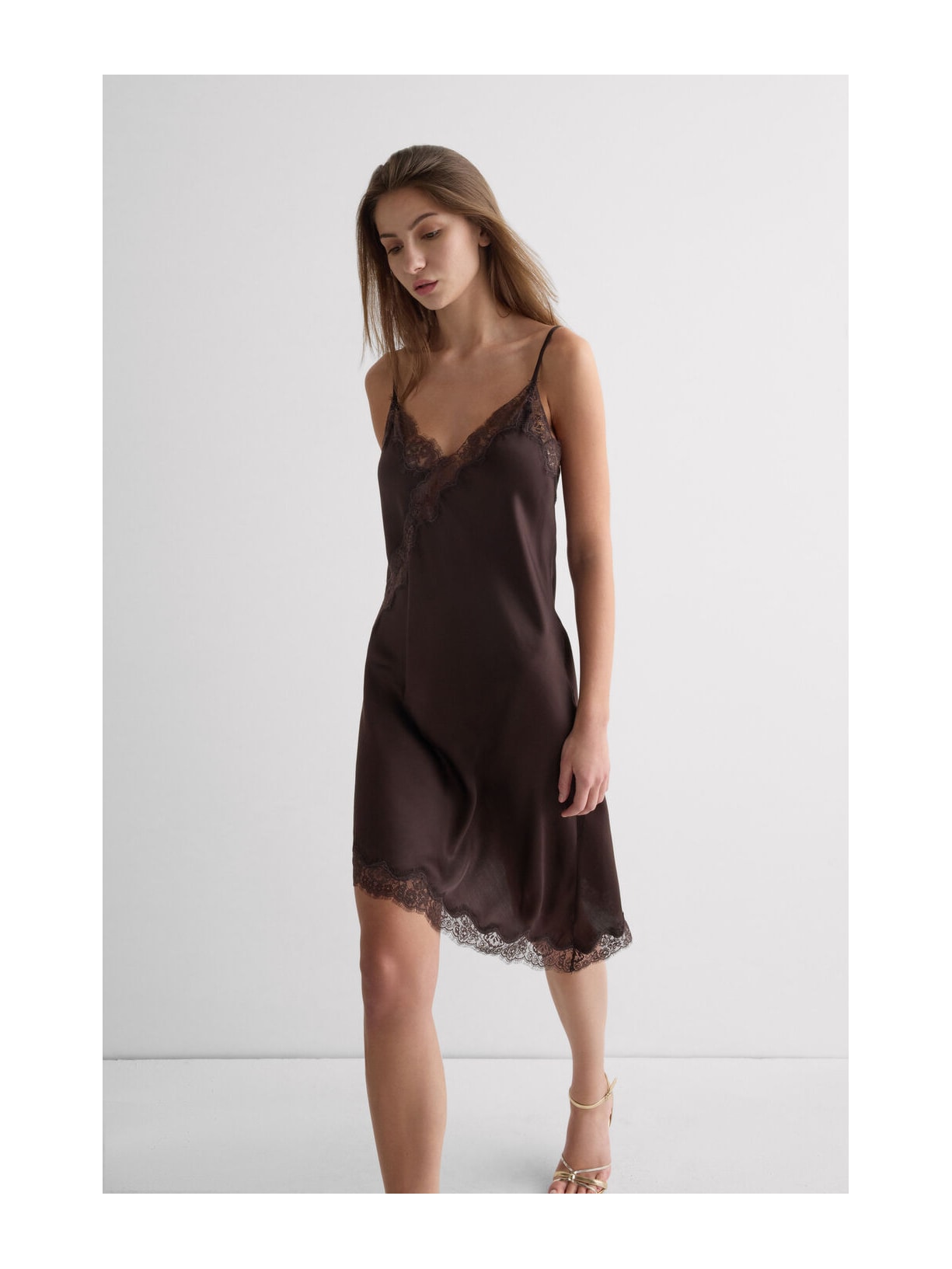 Camisola Assimétrica Em Viscose e Renda Moka Intimissimi