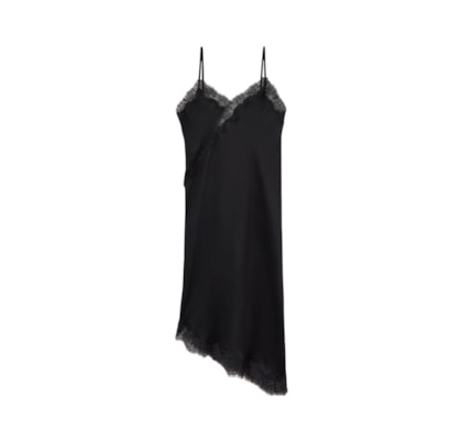 Camisola Assimétrica Em Viscose e Renda - Preto