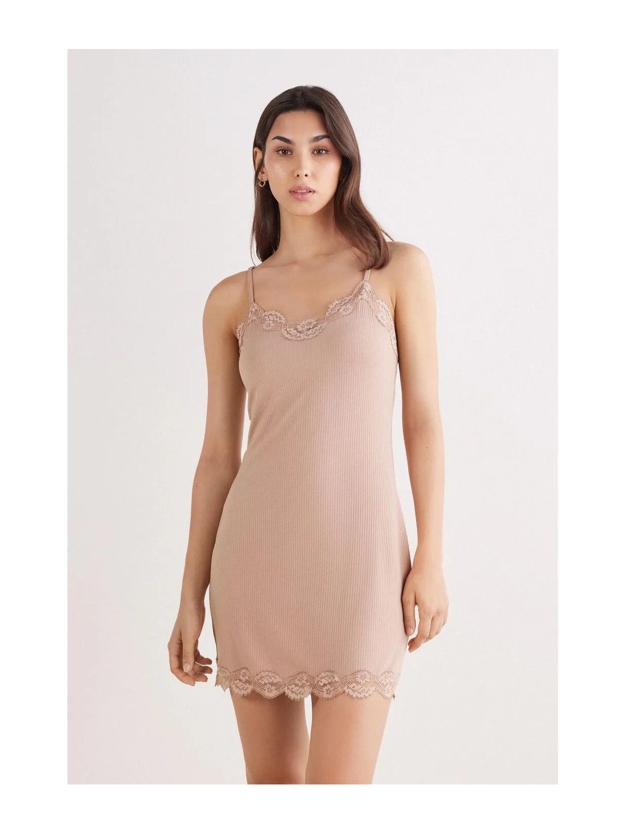 Camisola Canelada Em Viscose e Renda Your Every Wear Bege Intimissimi