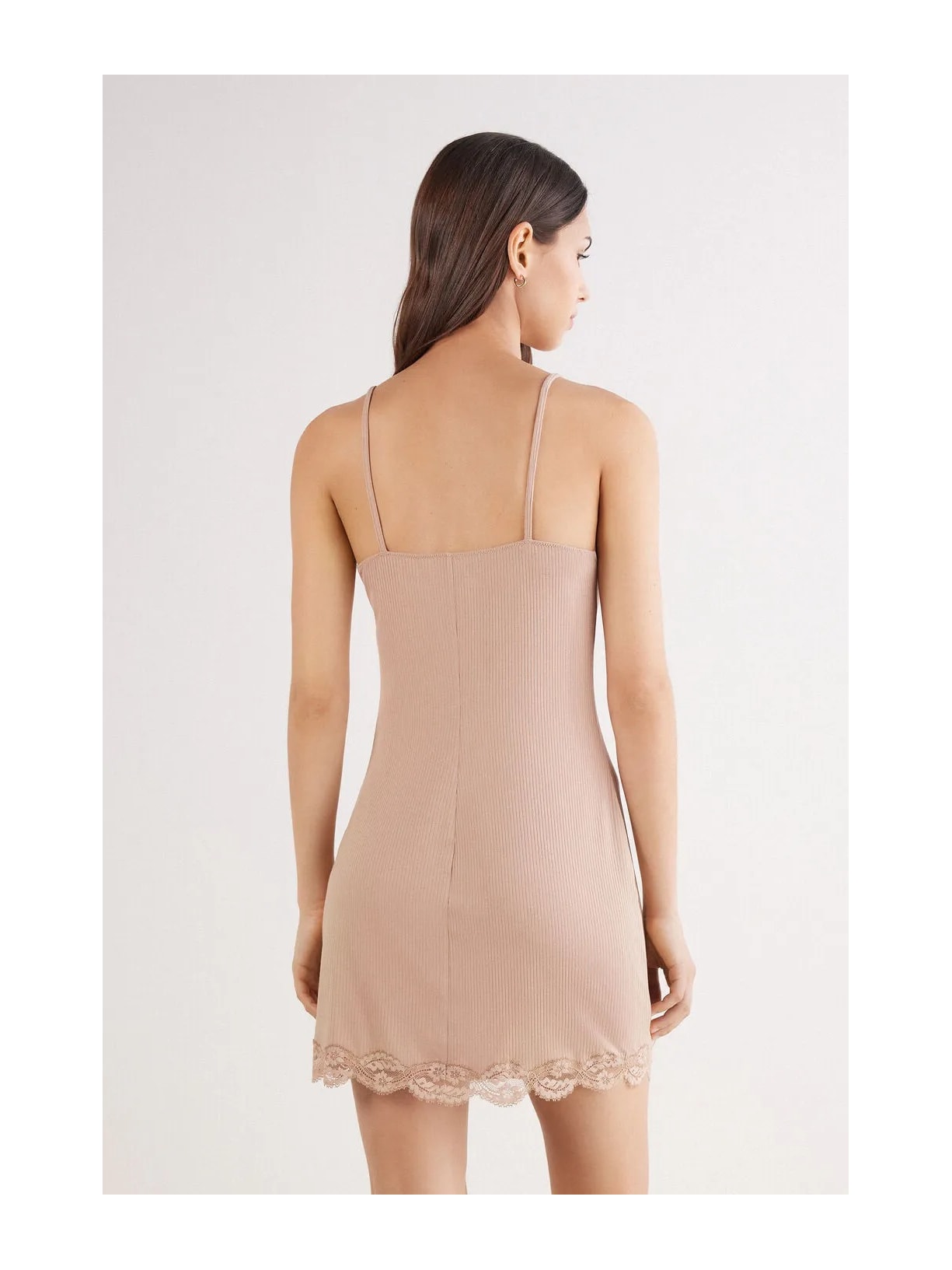 Camisola Canelada Em Viscose e Renda Your Every Wear Bege Intimissimi