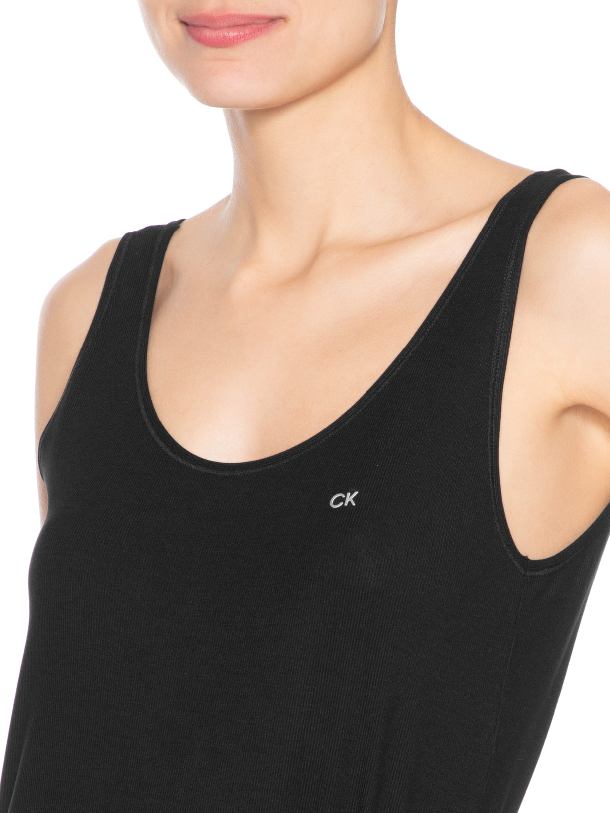 Camisola Cavada Fendas Viscolight Preto Calvin Klein Underwear