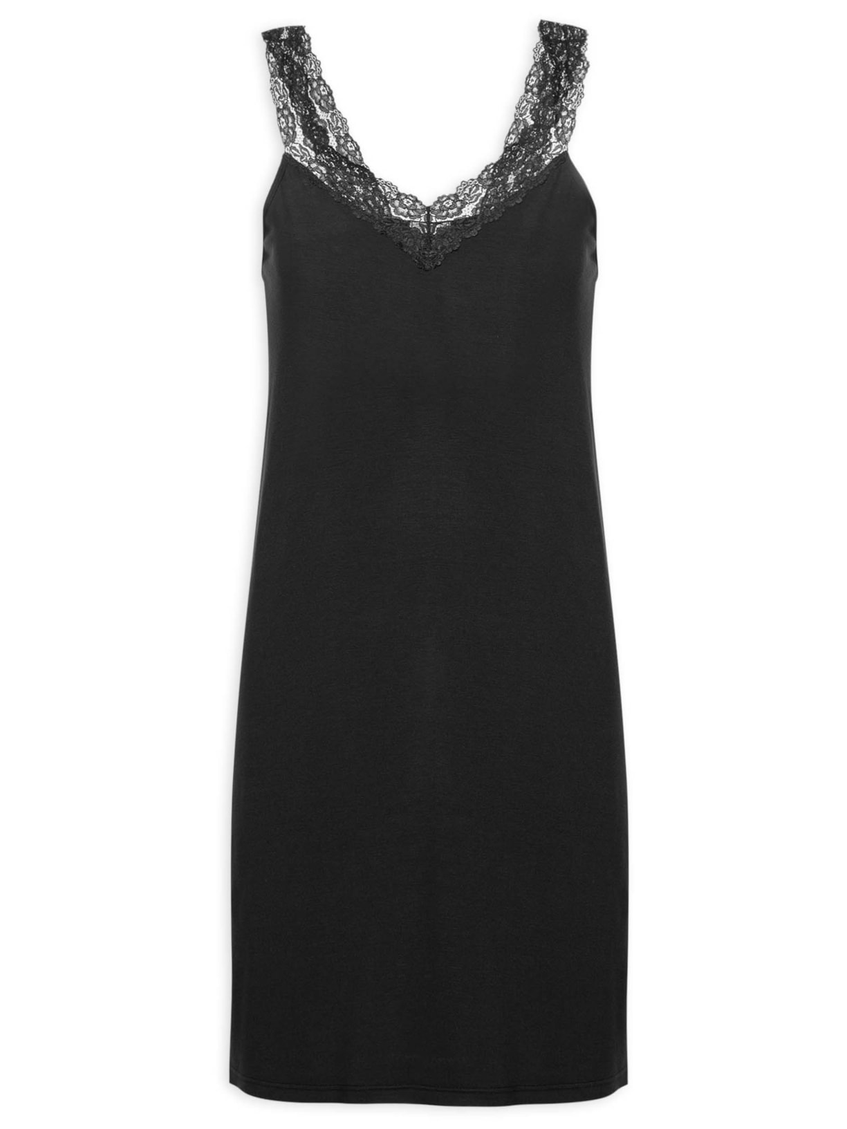 Camisola Curta Regata Em Viscose Com Renda - Preto