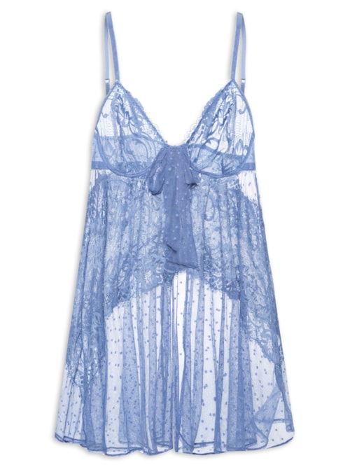 Camisola Curta Renda Mayla - Azul