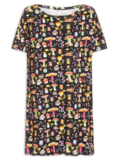 Camisola Curta Viscose Floresta - Preto