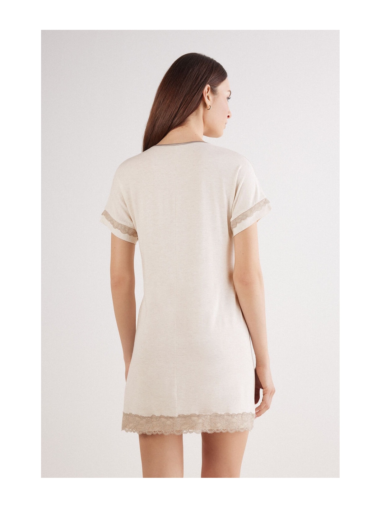 Camisola De Manga Curta Com Detalhes Em Renda Off-White Intimissimi