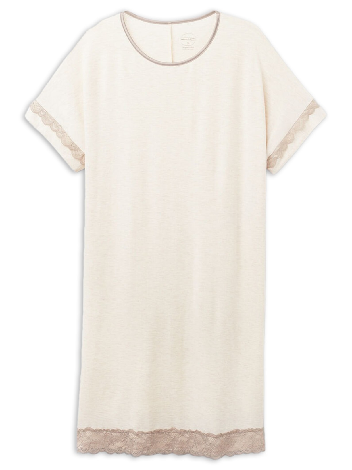 Camisola De Manga Curta Com Detalhes Em Renda Off-White Intimissimi