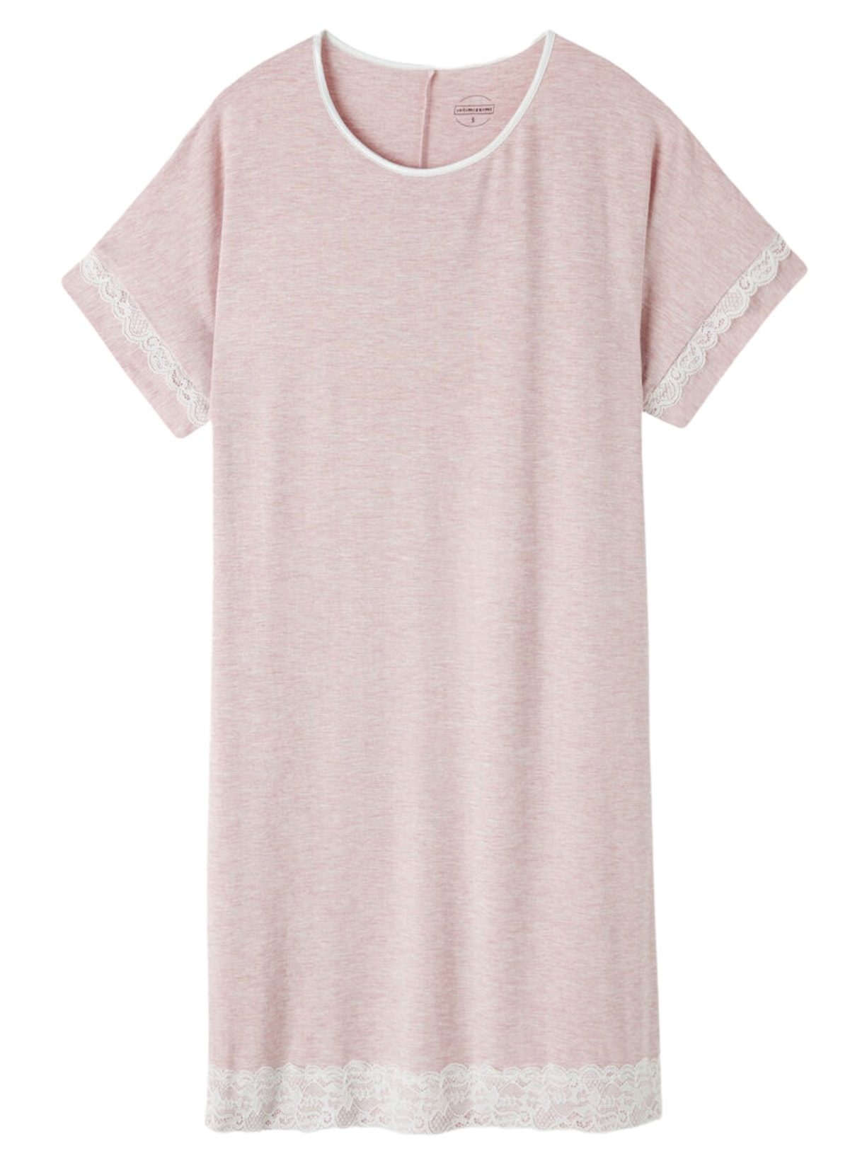 Camisola De Mangas Curtas Com Detalhes Em Renda - Rosa