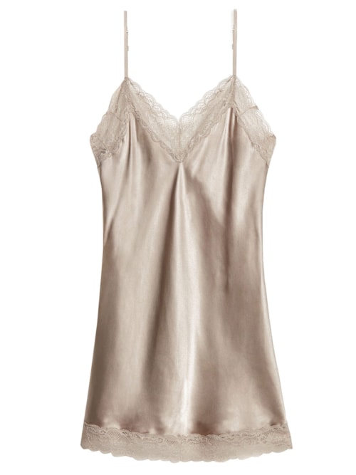 Camisola De Seda e Aplicações De Renda - Marrom