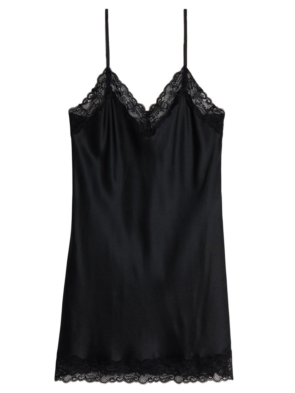 Camisola De Seda e Aplicações De Renda - Preto