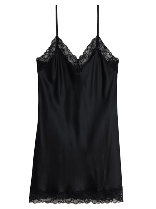 Camisola De Seda e Aplicações De Renda - Preto