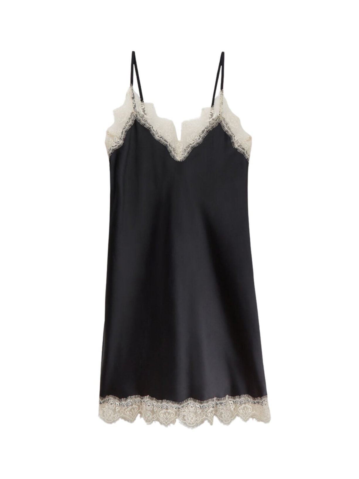 Camisola De Seda e Renda Contrastante Preto Intimissimi