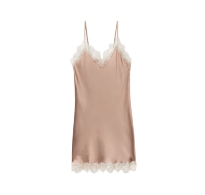 Camisola De Seda e Renda Contrastante - Rosa