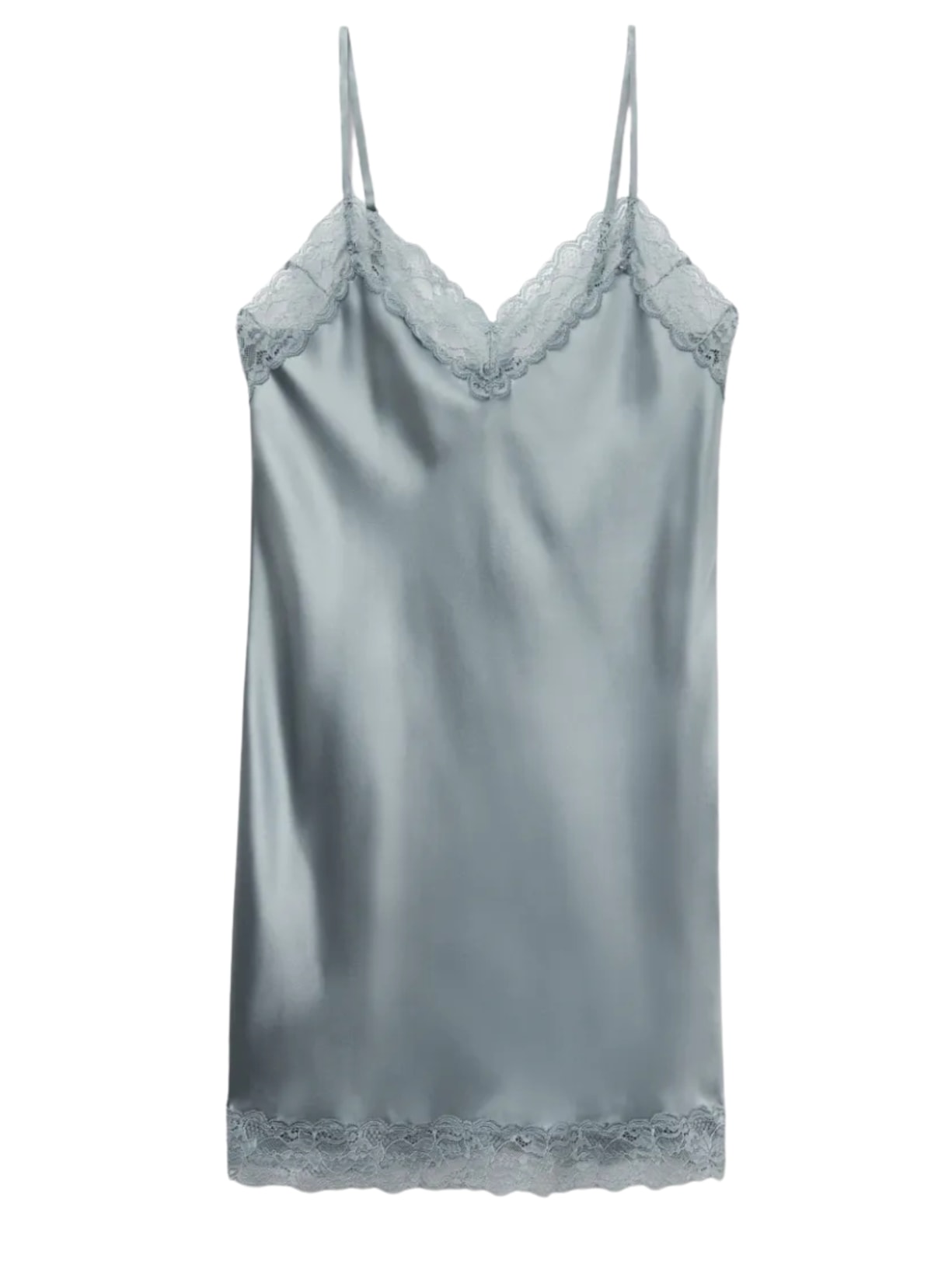 Camisola Em Seda e Renda - Azul