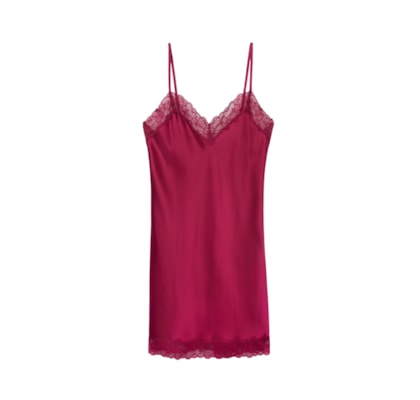 Camisola Em Seda e Renda - Bordô