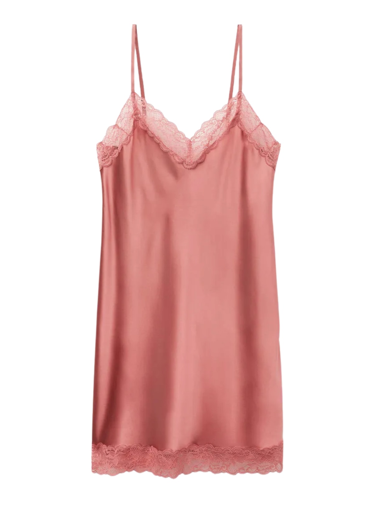 Camisola Em Seda e Renda - Rosa