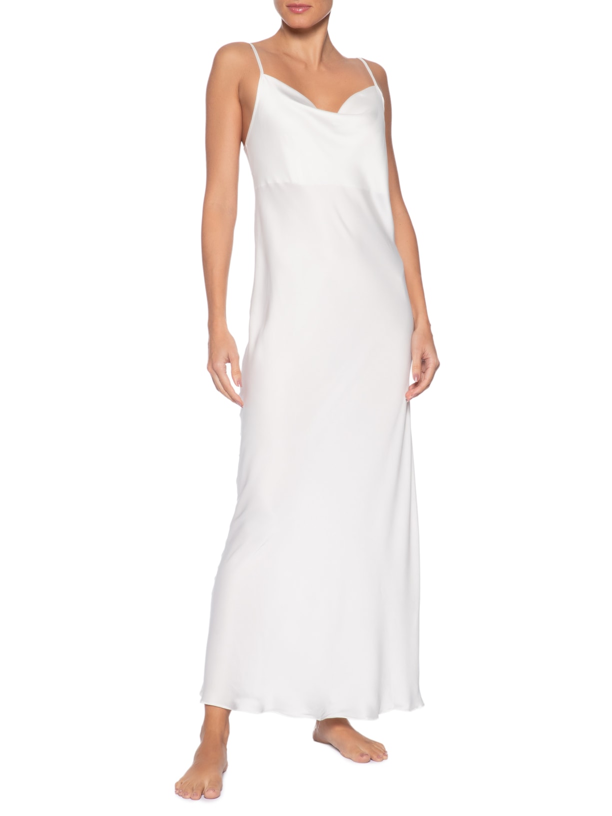 Camisola Longa Alças Finas E Cetim Vanity Branco Hope