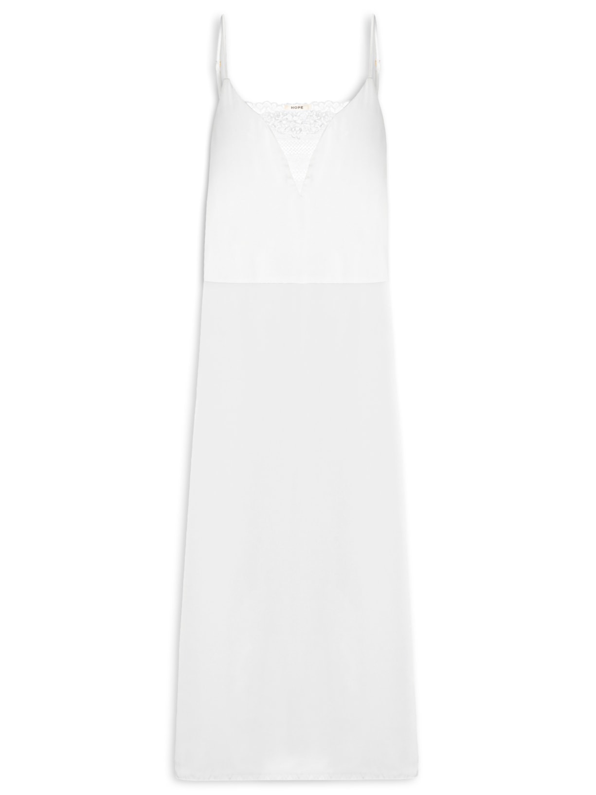 Camisola Longa Alças Finas Em Cetim Com Renda Valência Honeymoon - Branco