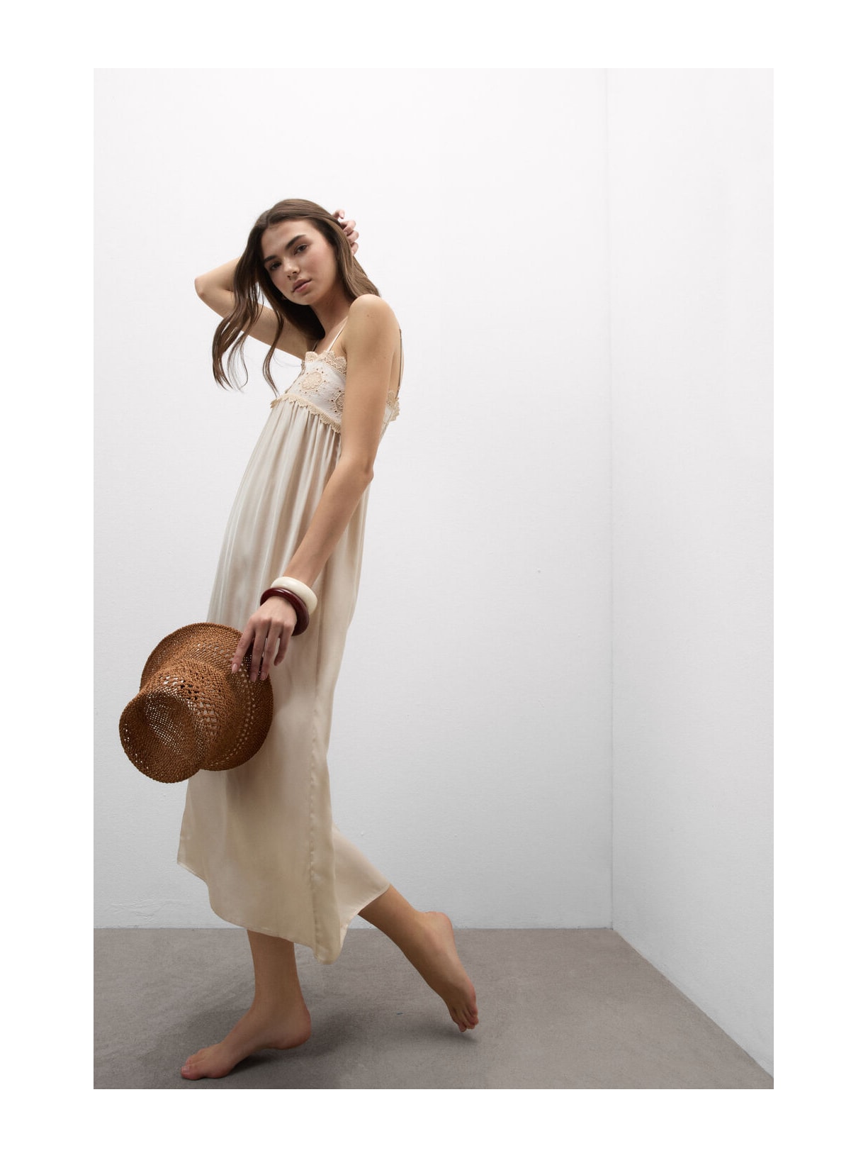 Camisola Longa Em Cetim De Viscose Midsummer Dream Bege Intimissimi