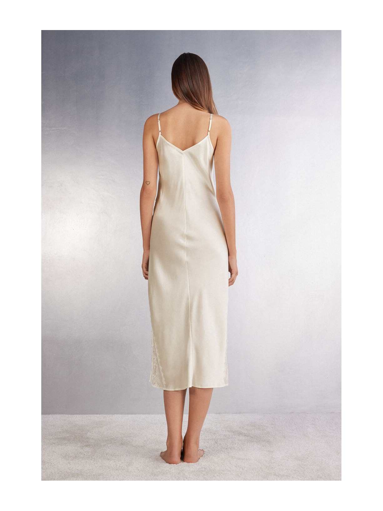 Camisola Longa Em Seda e Renda Her Beauty Marfim Intimissimi