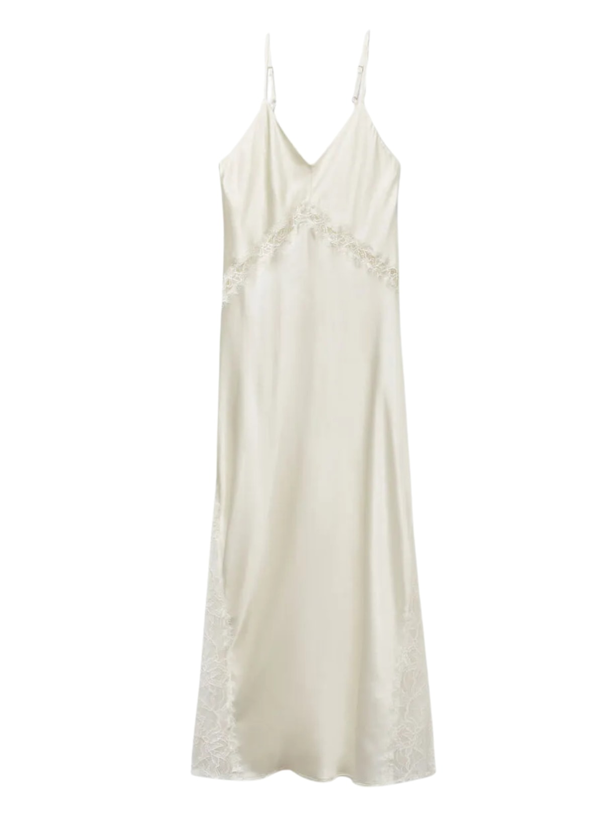 Camisola Longa Em Seda e Renda Her Beauty - Marfim