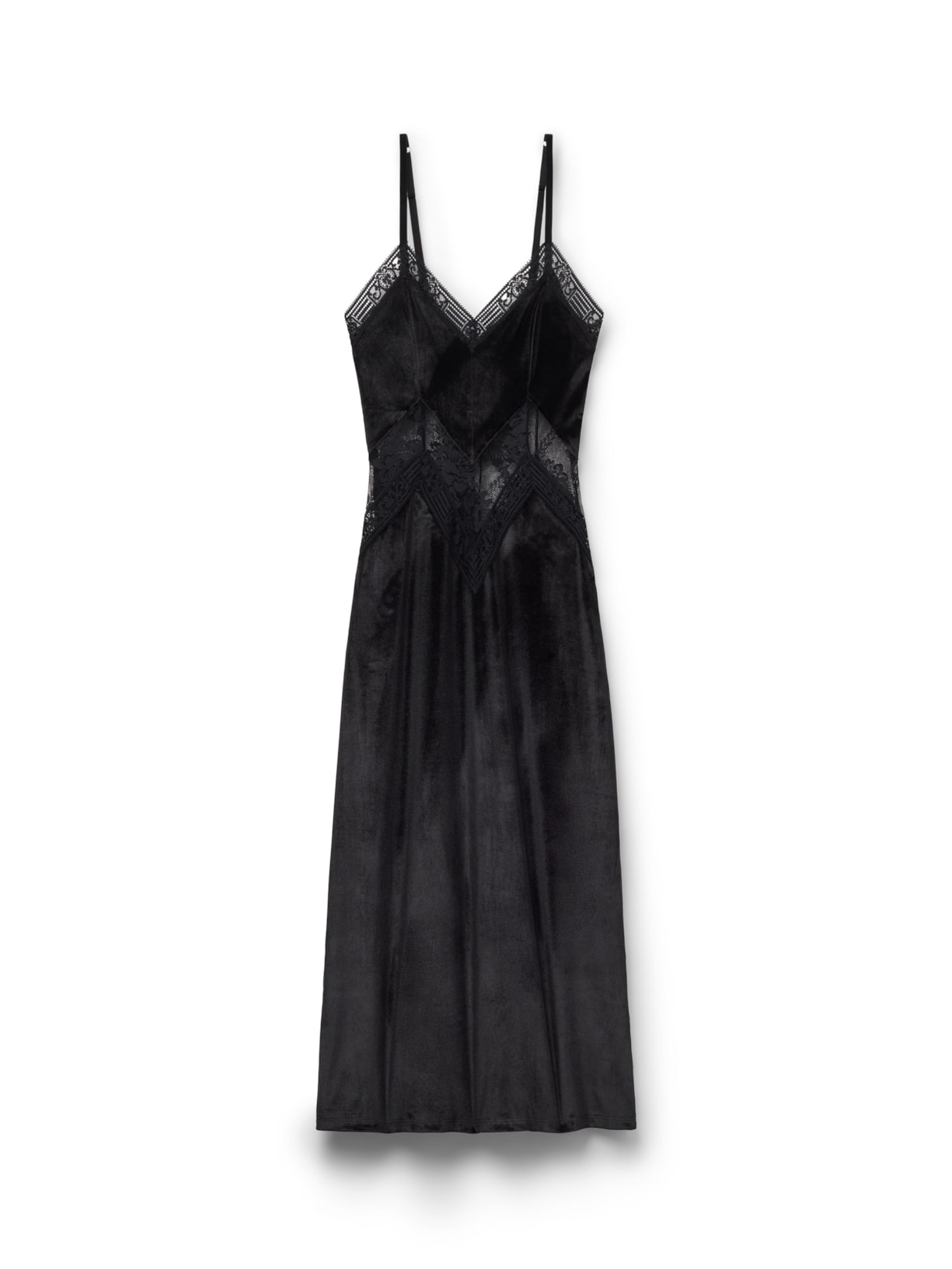 Camisola Longa Em Veludo e Renda La Femme Fatale - Preto