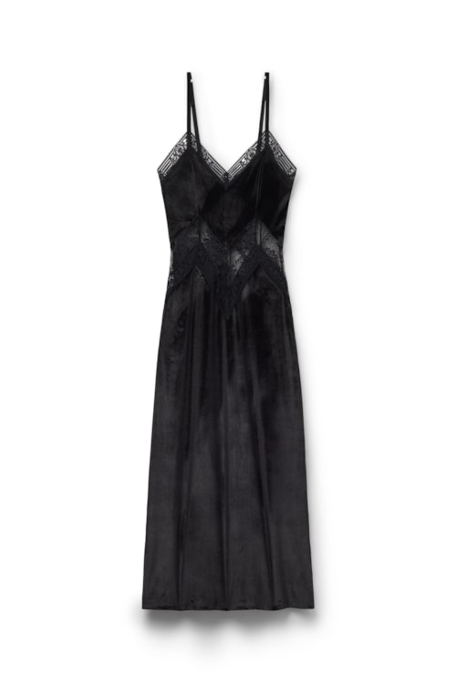 Camisola Longa Em Veludo e Renda La Femme Fatale - Preto